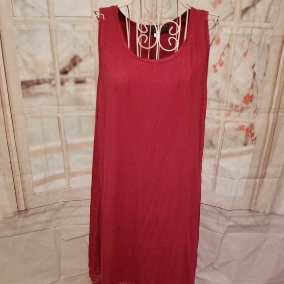 NWOT Burgundy Tank Dress With Embroidered Lace Hem - Picture 1 of 4